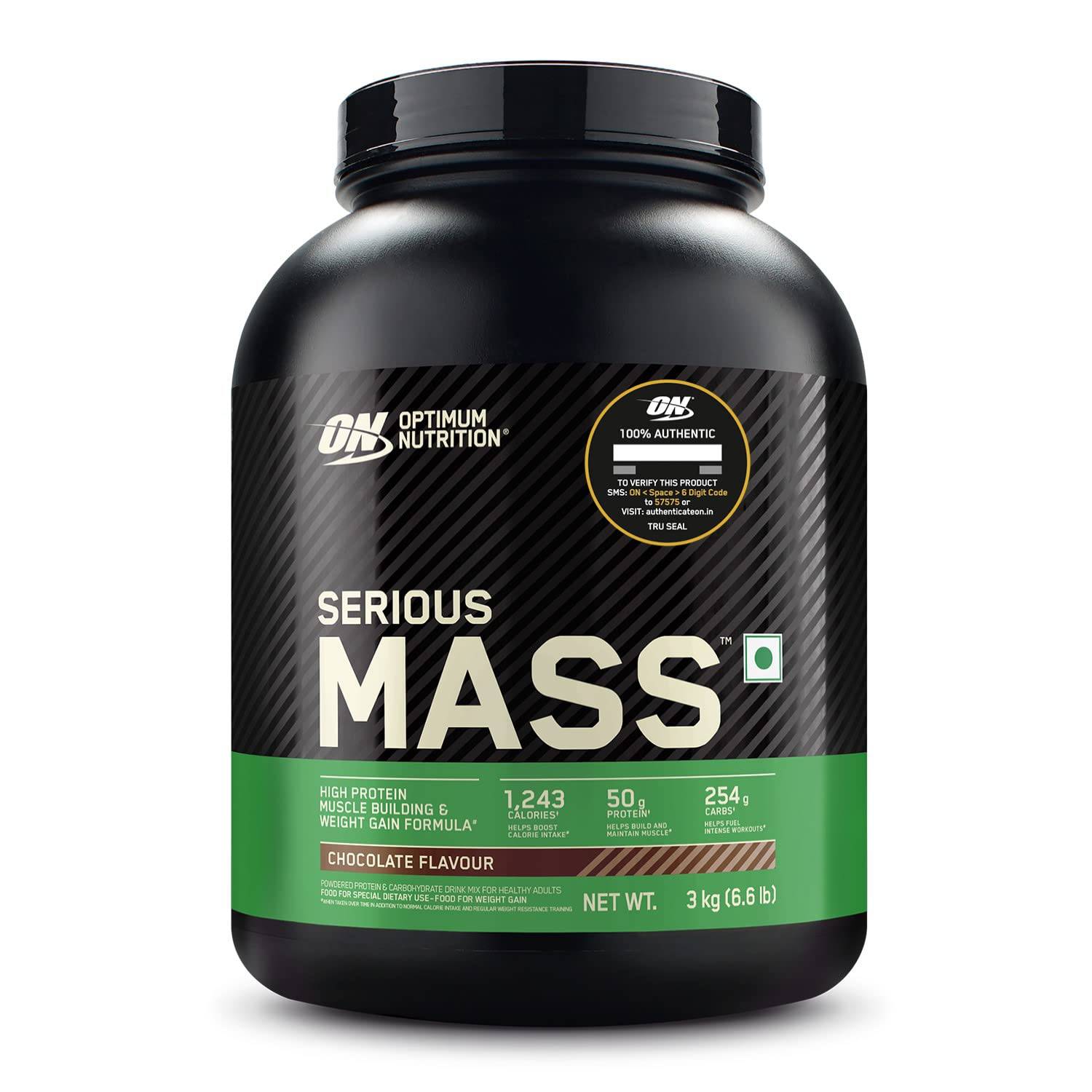 OPTIMUM NUTRITION (ON) Serious Mass High Protein High Calorie Weight Gainer Powder - 3 kg (Chocolate) Vegetarian Optimum Nutrition