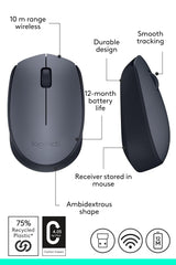 Logitech M170 Wireless Mouse, 2.4 GHz with USB Mini Receiver, Optical Tracking, 12-Months Battery Life