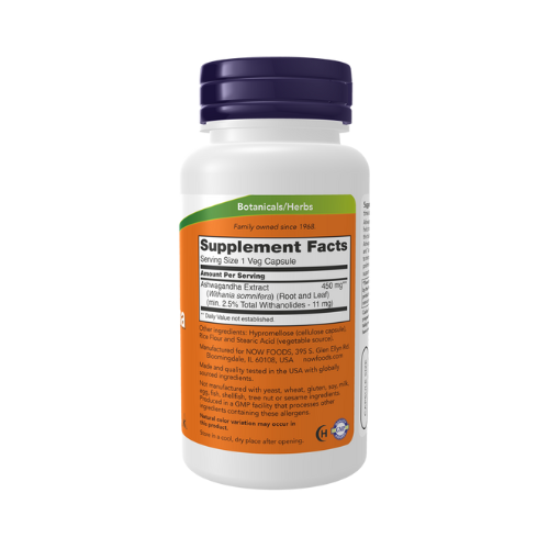 NOW Foods Ashwagandha,Standardized Extract 450 mg 90 Veg Capsules Now Foods
