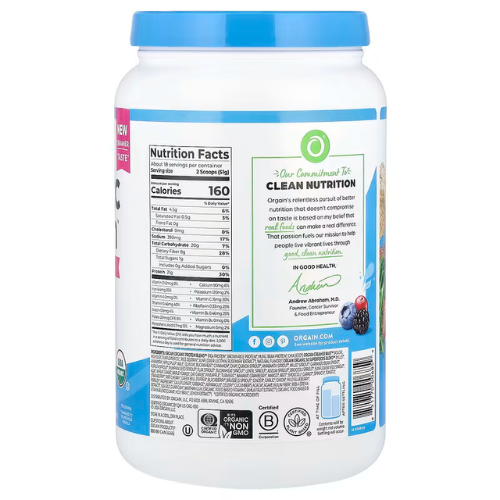 Orgain Organic Protein + 50 Superfoods Powder – Vegan Vanilla Bean (2.02lb / ~20 servings) Orgain