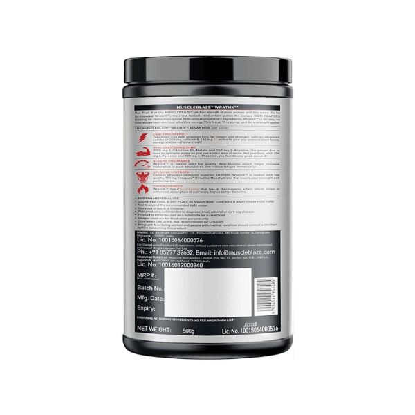 MuscleBlaze Pre Workout Wrathx With Creapure 500 Gm, 50 Servings