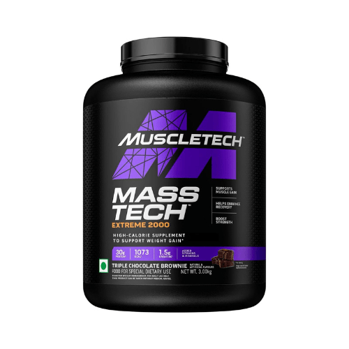 MuscleTech Veg Mass Gainer-Triple Chocolate Brownie (3Kg Powder(10 Servings)-MassTech Extreme 2000  Weight Gainer 30g Protein