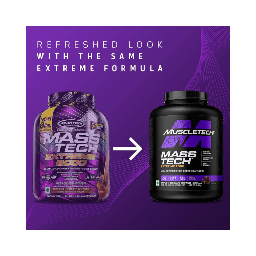 MuscleTech Veg Mass Gainer-Triple Chocolate Brownie (3Kg Powder(10 Servings)-MassTech Extreme 2000  Weight Gainer 30g Protein Muscletech