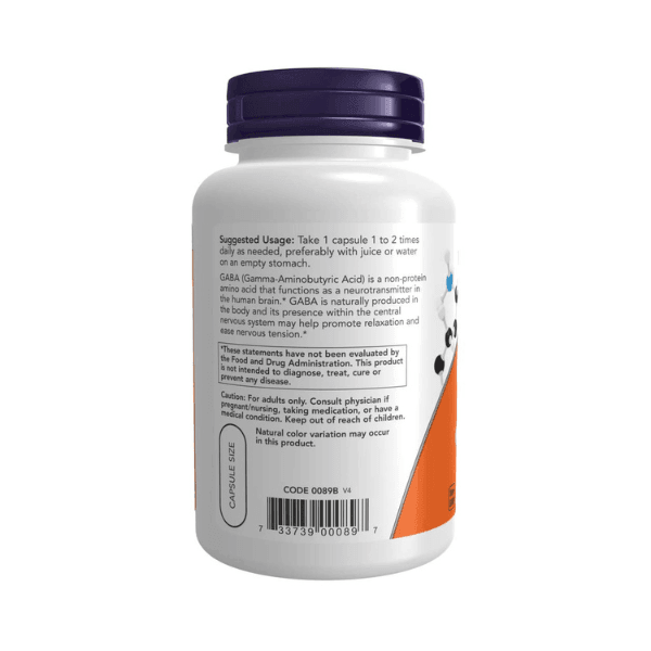 NOW Foods Gaba 750mg 100 Veg Capsules Now Foods