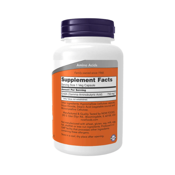 NOW Foods Gaba 750mg 100 Veg Capsules Now Foods