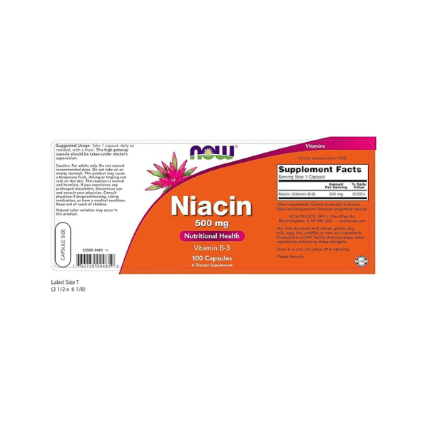 NOW Foods - Niacin Vitamin B-3 500 mg. - 100 Capsules