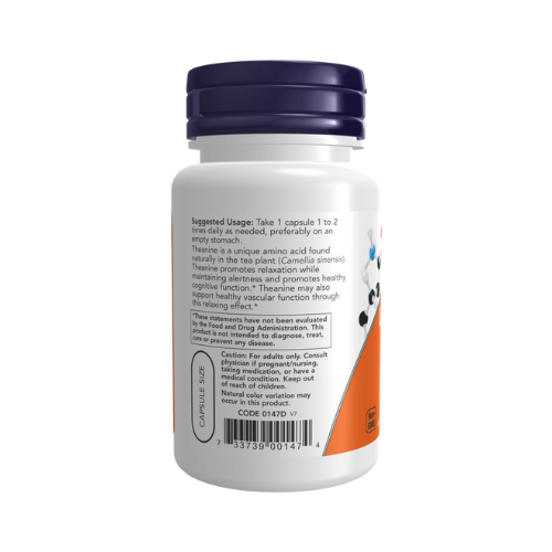 Now Foods L-Theanine, Double Strength 200 mg Veg Capsules Now Foods