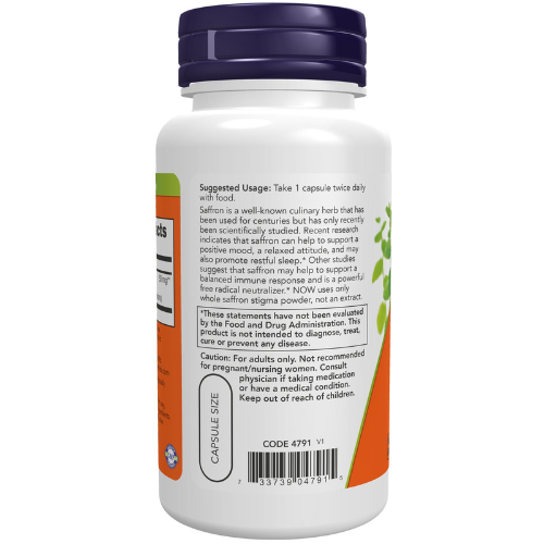 NOW Foods Saffron 50mg 60 Veg Capsules Now Foods