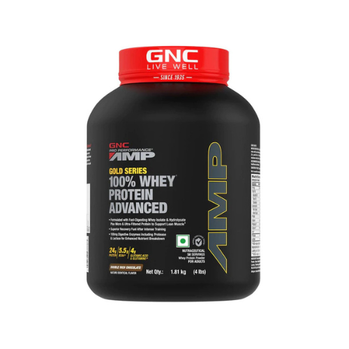 GNC | Amp Gold Series | 100% Whey Protein Advanced | 4 lbs/ 1.8 Kg – Double Rich Chocolate GNC