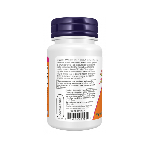 NOW Foods MK-7 Vitamin K-2 100 mcg - 60 Veg Capsules Now Foods