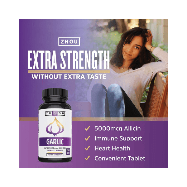 ZHOU Extra Strength Garlic with Allicin for Powerful Immunity Support Enteric Coated Tablets